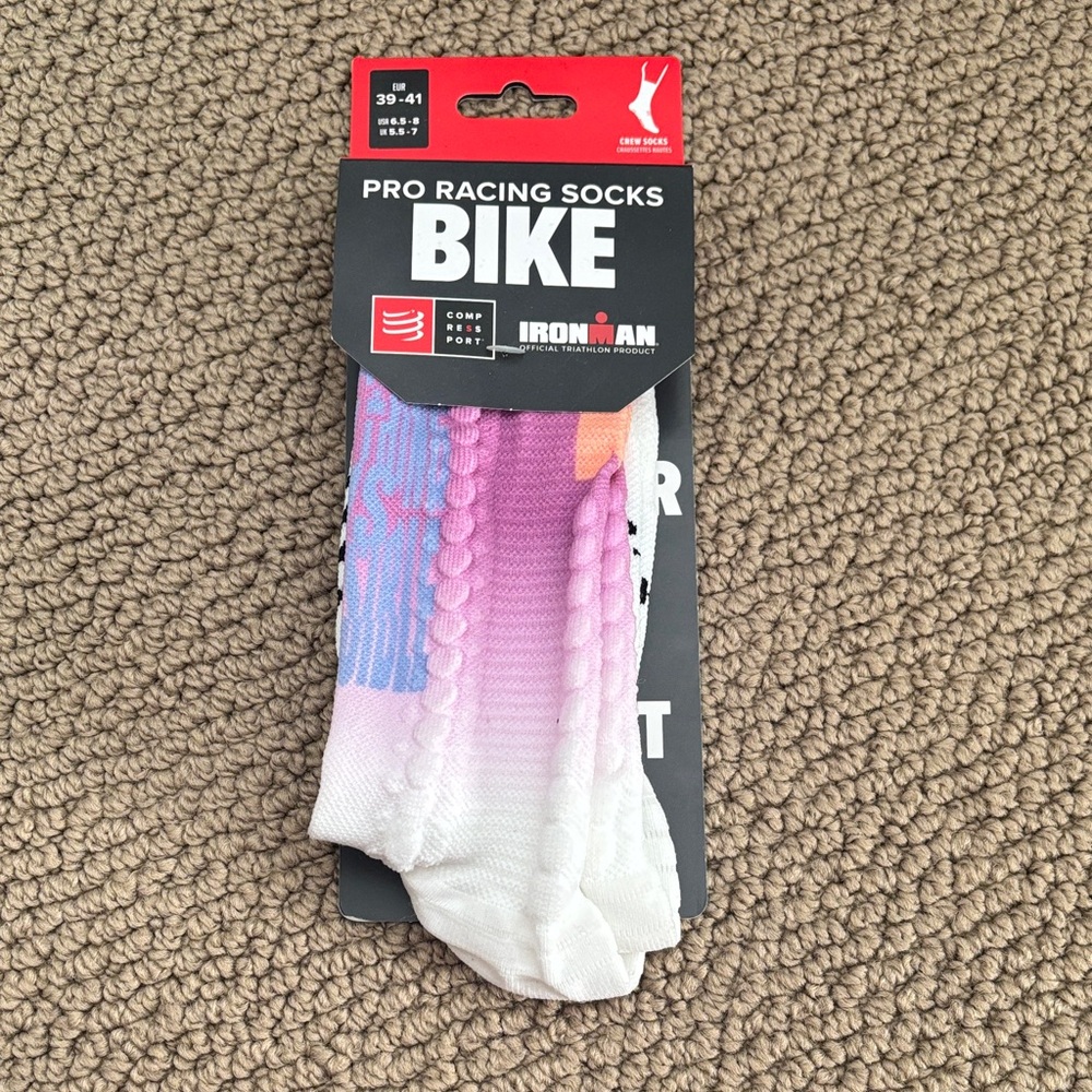 Iron Man Pro Racing Bike Socks - Pink, Blue, and White